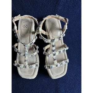 Vince Camuto Studded Espadrille Wedge Sandals Boho T-Strap Size 7 EU 37.